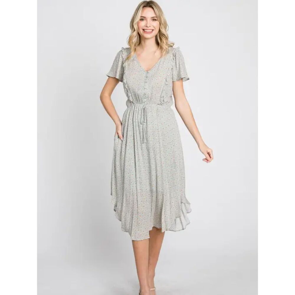 Floral Print V-Neck Button Down Dress
